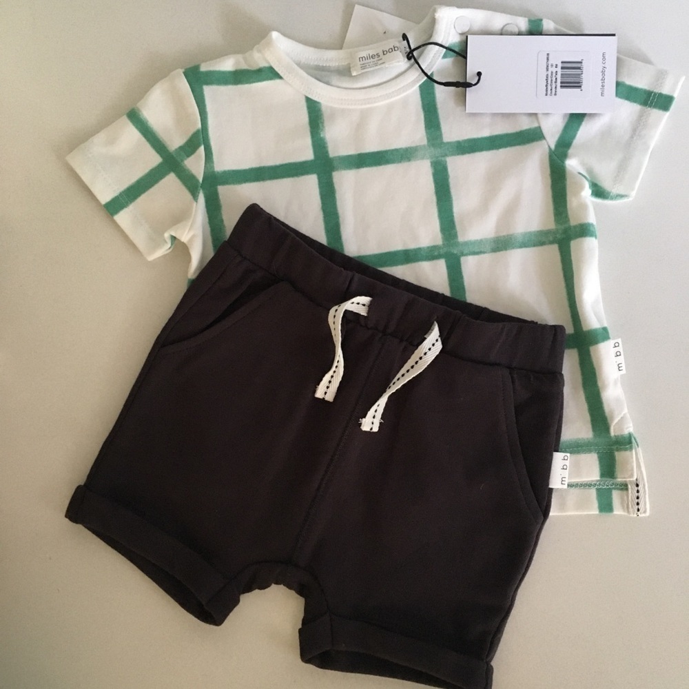 NWT Miles Baby Green Check T-shirt and Shorts Set